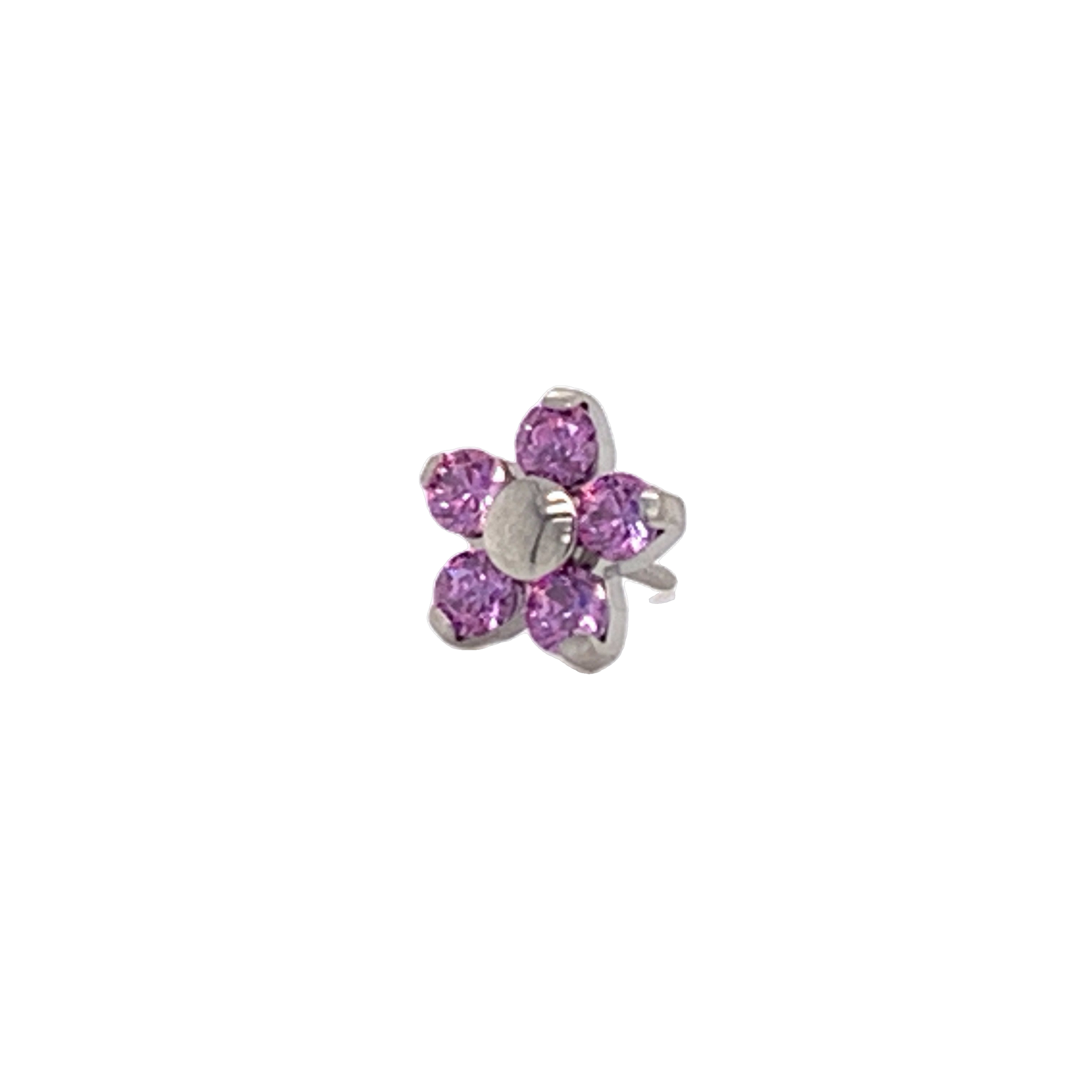 Neometal Fancy Purple Cz Flower End Threadless Attachment