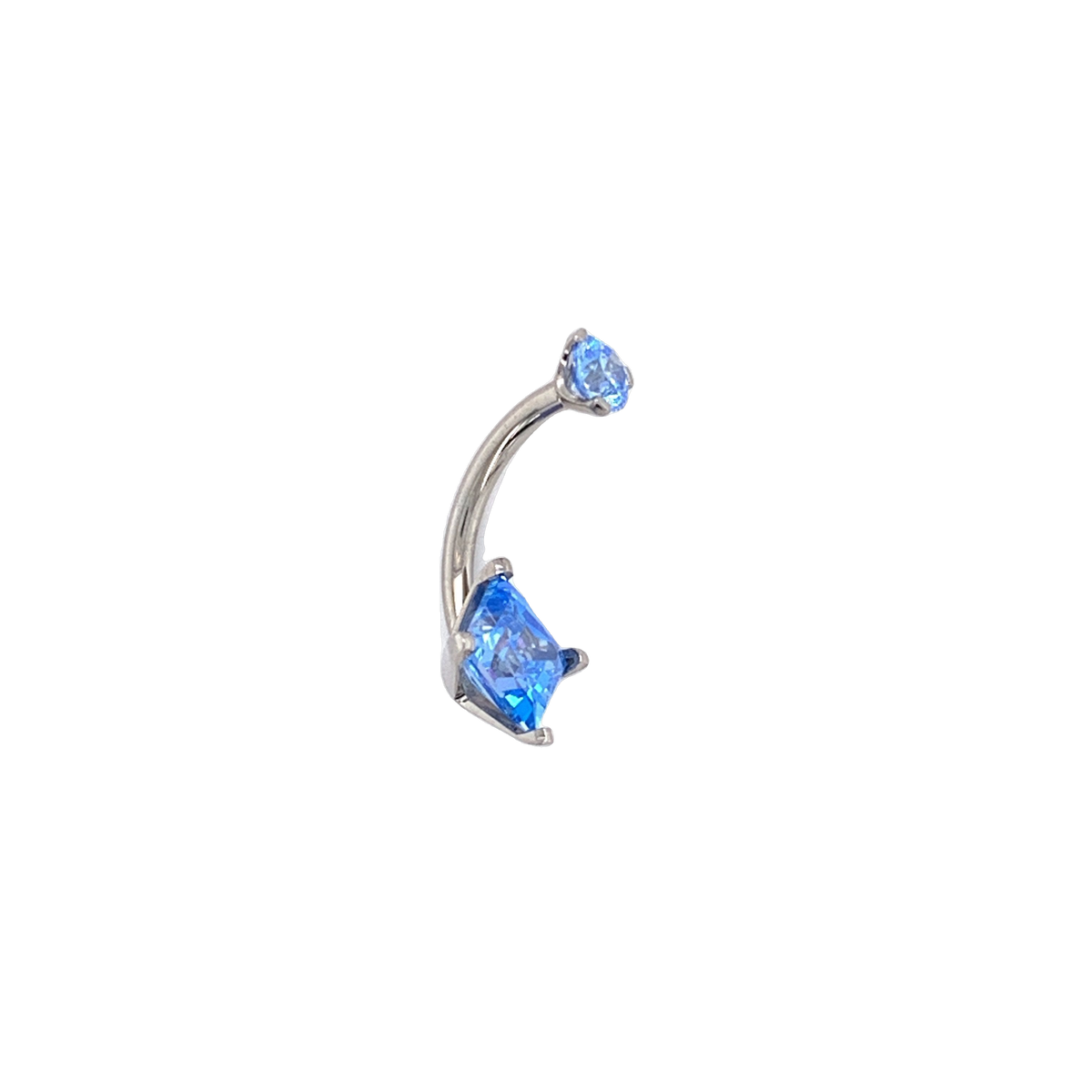 Titanium Princess Cut Arctic Blue Curved Barbell Navel Bars
