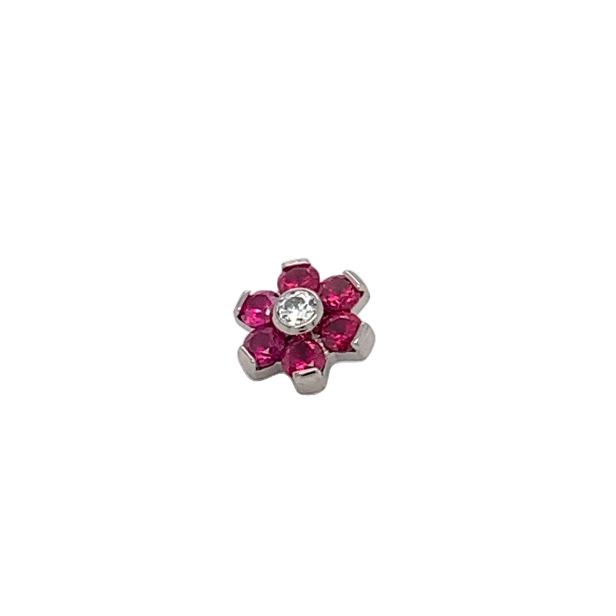 Titanium Ruby &amp; White Cz Flower End With 6 Petals Attachment