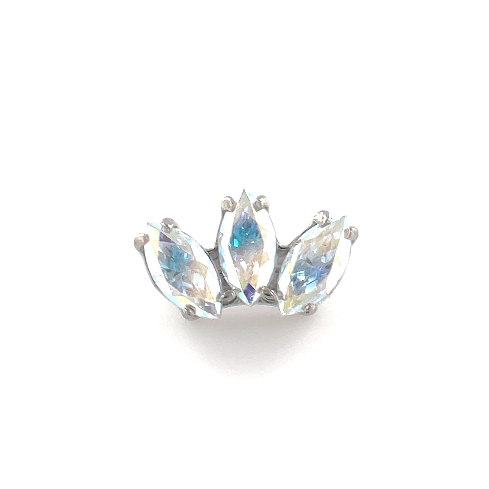 industrial strength marquise fan in aurora borealis swarovski cz for helix conch or lobe piercings isha body jewellery