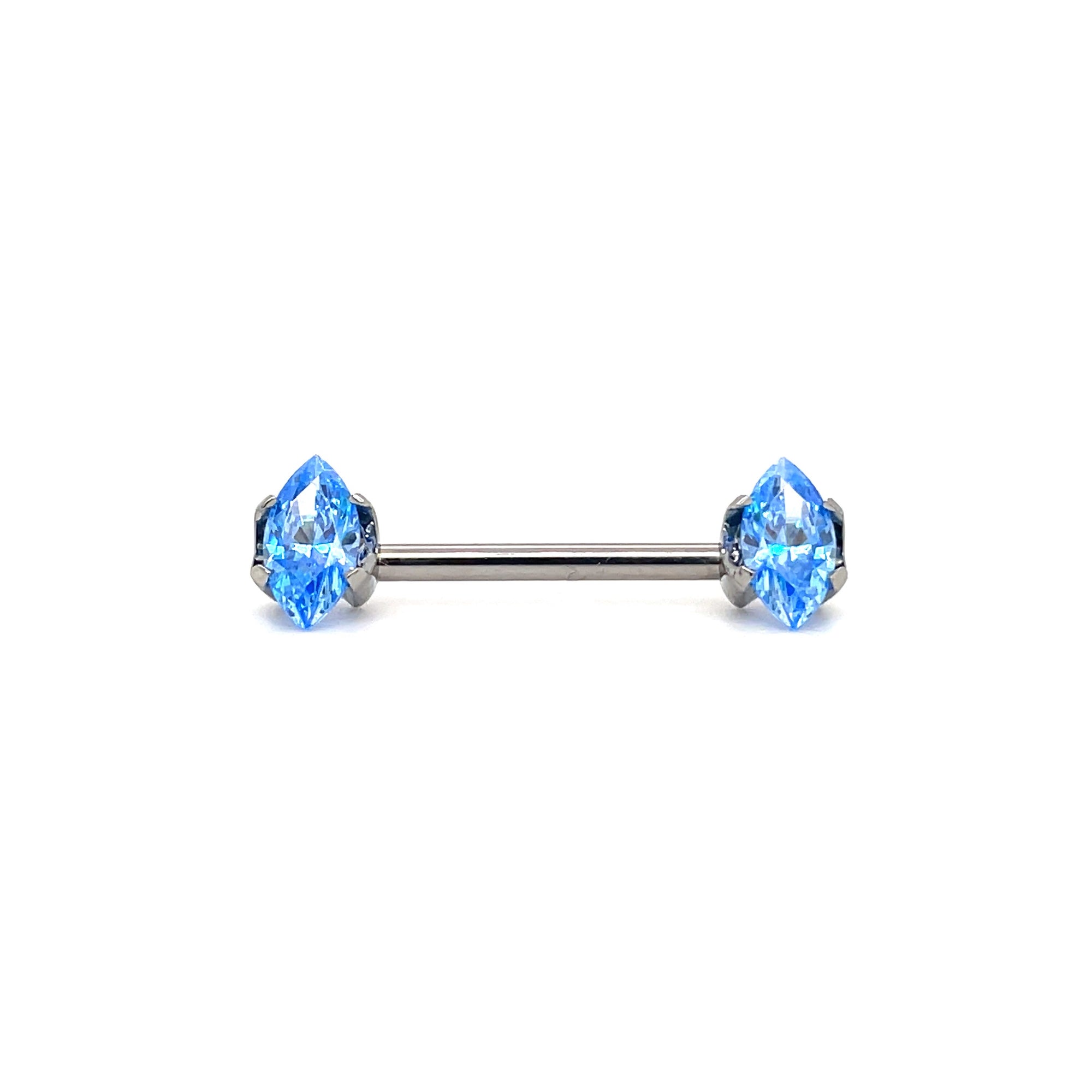 Anatometal Arctic blue Marquise swarovski gem nipple bar threadless from Isha body jewellery 