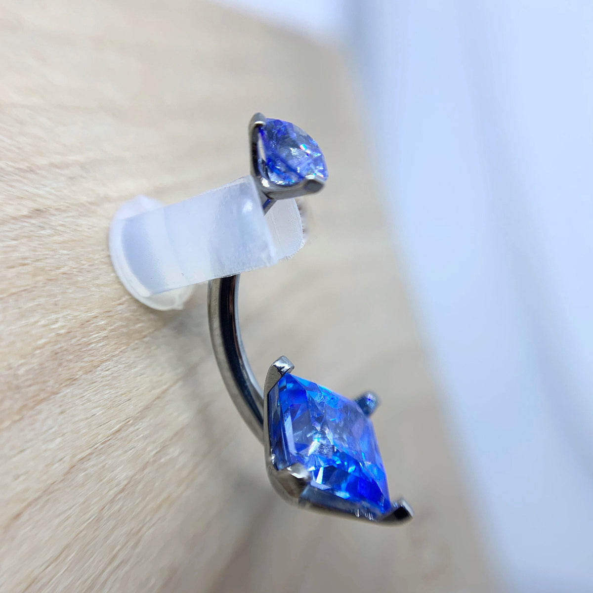 Titanium Prong Set Princess Cut Curved Barbell - Isha Body Jewellery