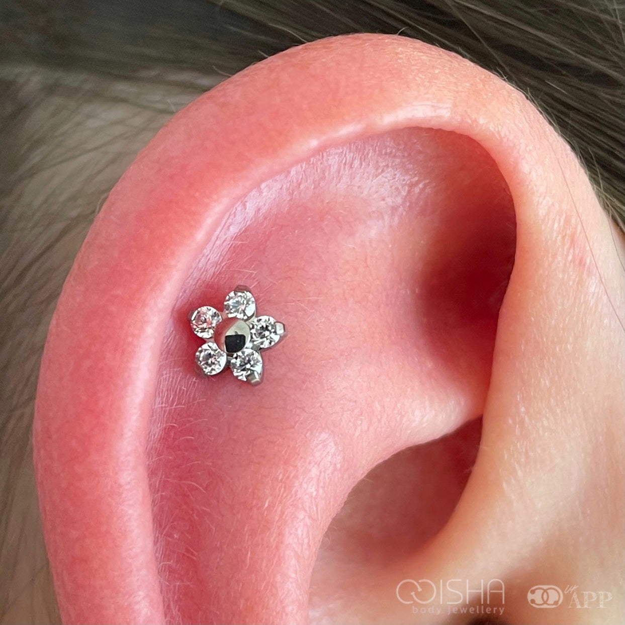 NeoMetal White CZ Flower End THREADLESS - Isha Body Jewellery