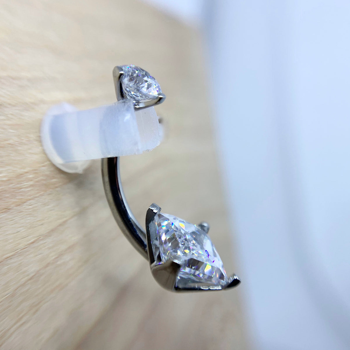 Titanium Prong Set Princess Cut Curved Barbell - Isha Body Jewellery