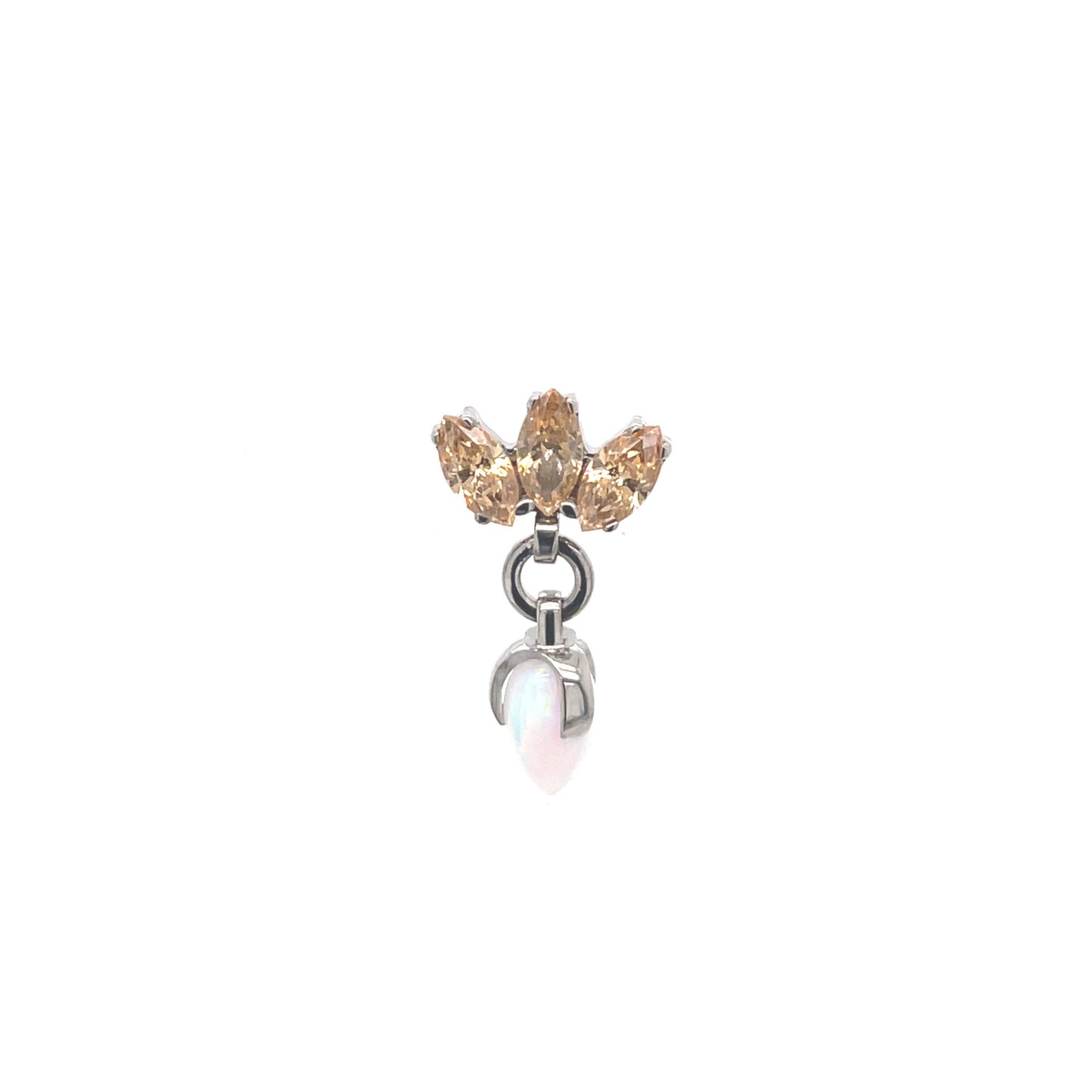 Industrial Strength Champagne CZ Marquise Fan & White Opal Dangle End - Isha Body Jewellery