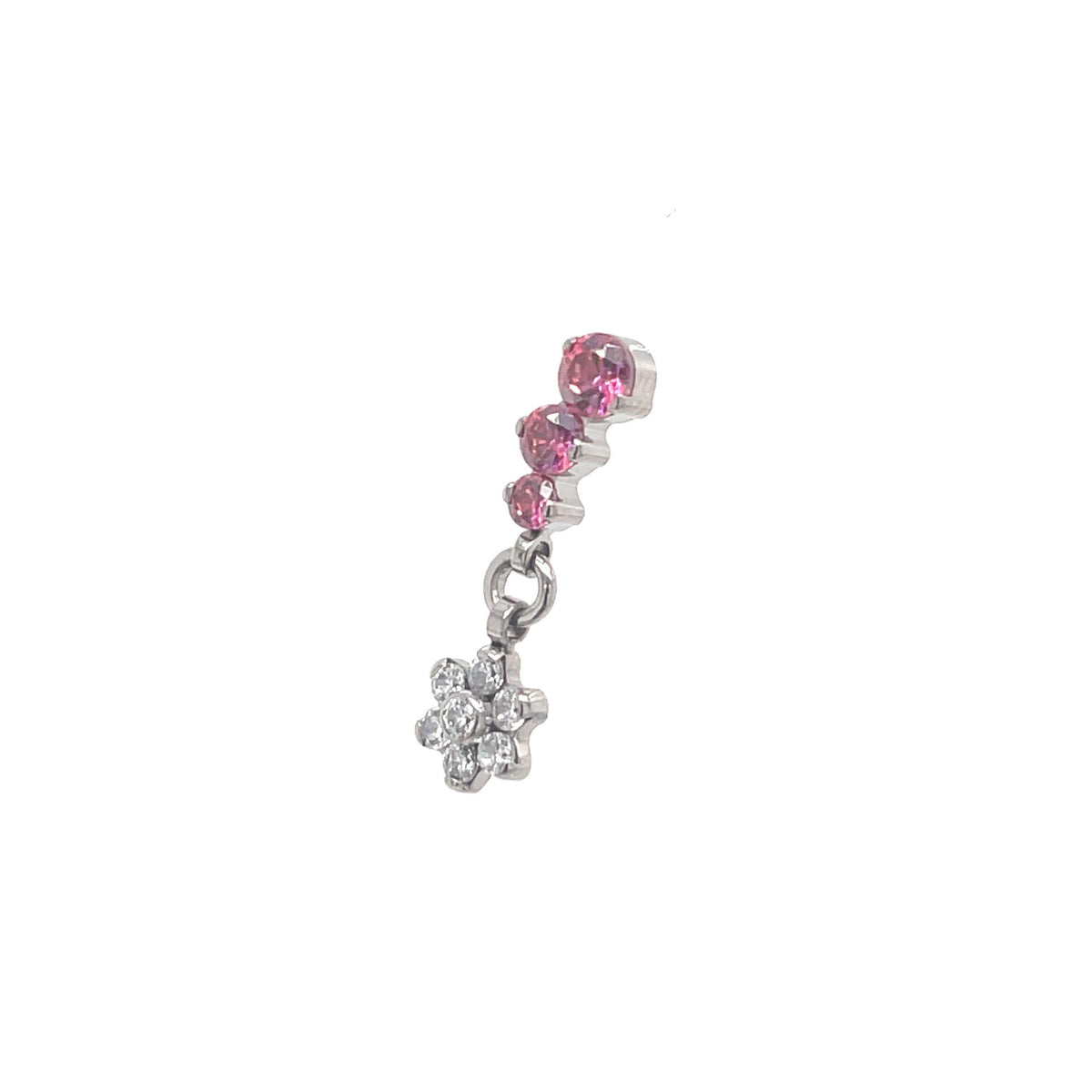 Industrial Strength Pink CZ Clio &amp; Flower Dangle End - Isha Body Jewellery