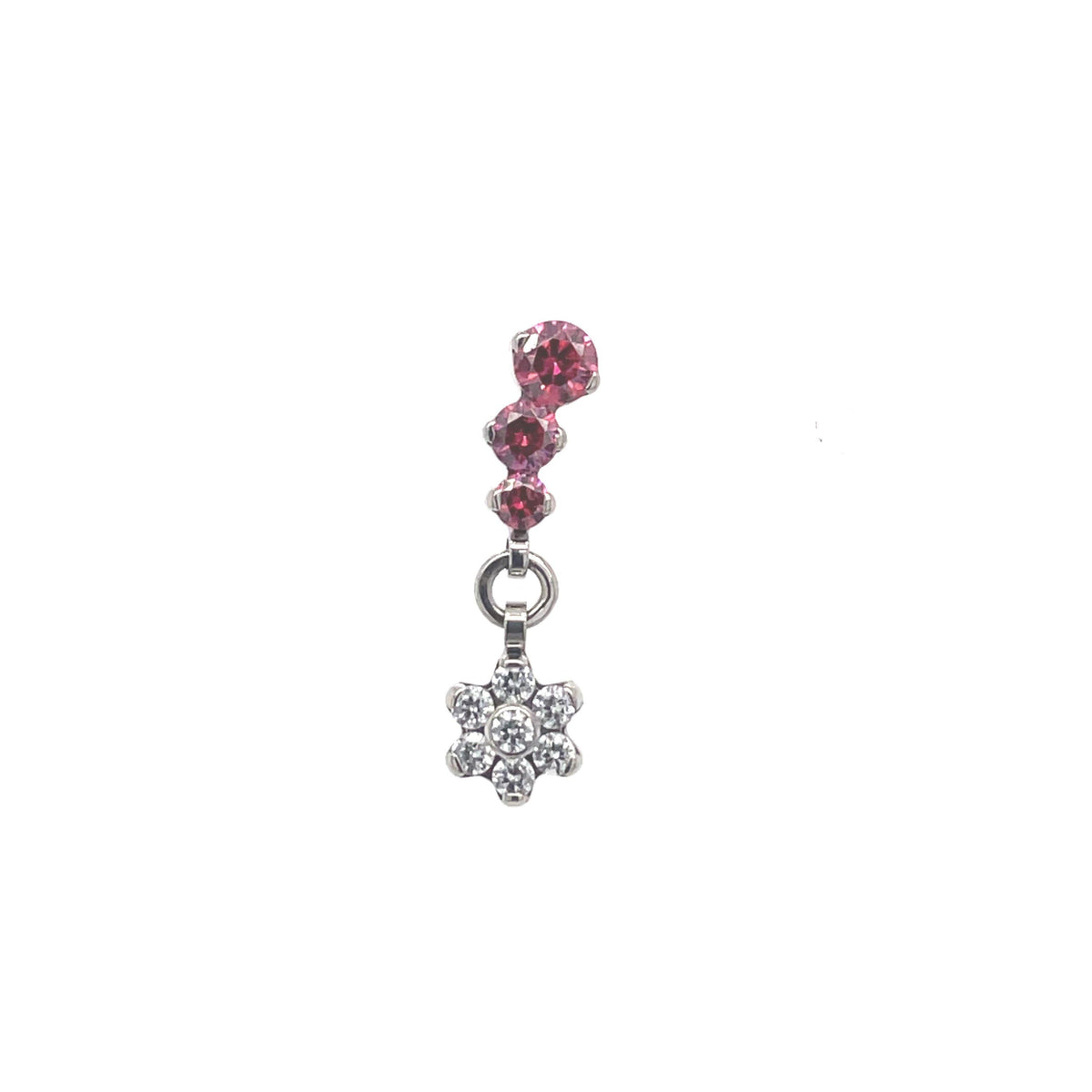 Industrial Strength Pink CZ Clio &amp; Flower Dangle End - Isha Body Jewellery