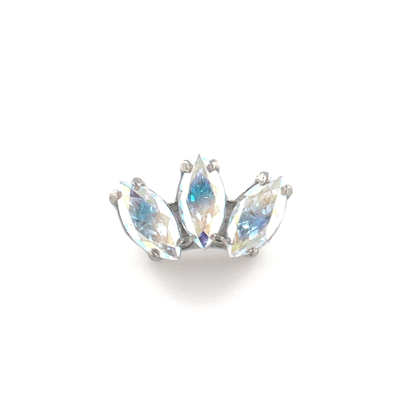industrial strength marquise fan in aurora borealis swarovski cz for helix conch or lobe piercings isha body jewellery