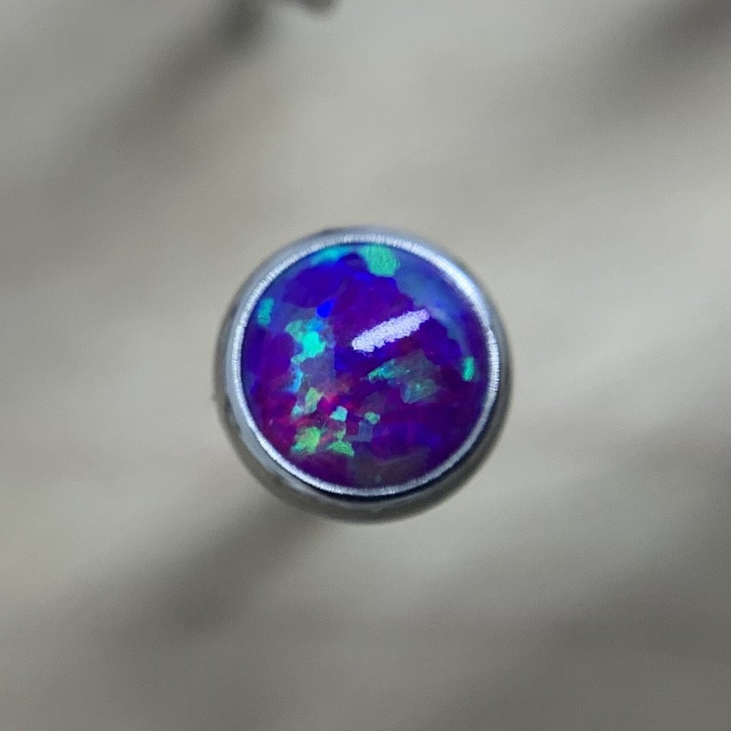 Titanium Sleepy Lavender Opal Cabochon Gem End - Isha Body Jewellery