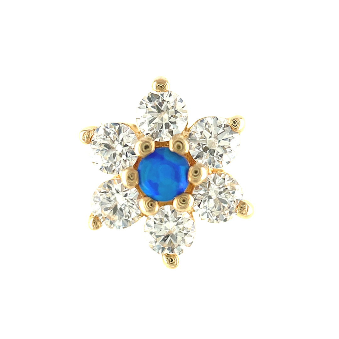 Junipurr 14ct Gold Flower with Swarovski &amp; Blue Opal - Isha Body Jewellery