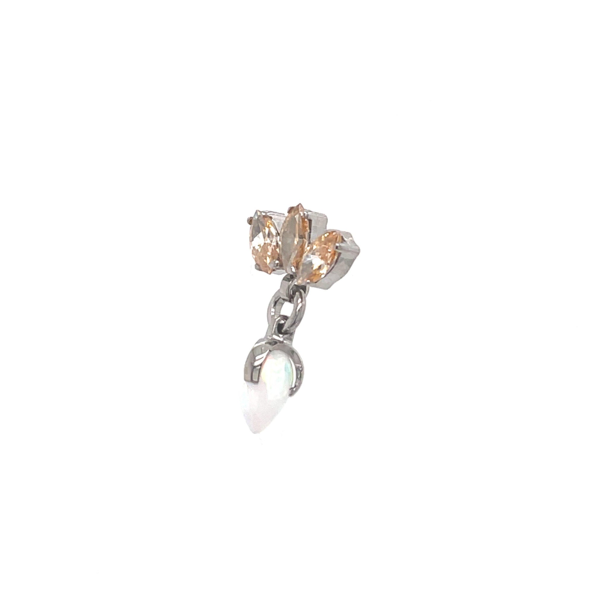 Industrial Strength Champagne CZ Marquise Fan & White Opal Dangle End - Isha Body Jewellery