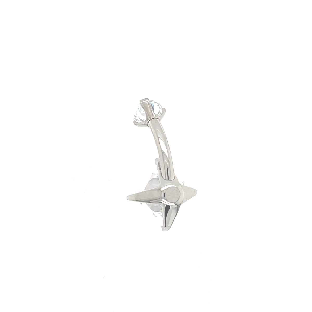 Industrial Strength Titanium Princess Cut White CZ Curved Barbell - Isha Body Jewellery