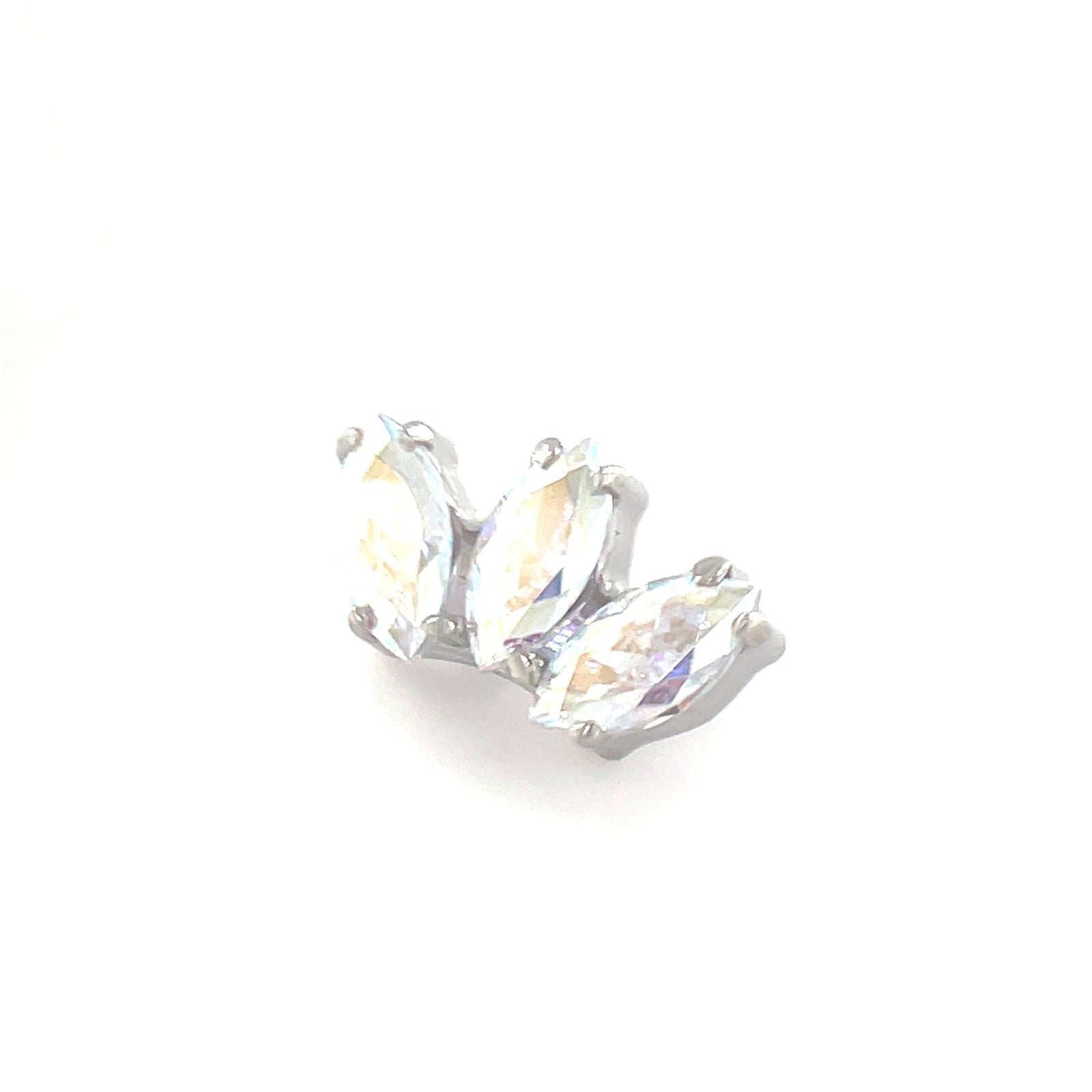 industrial strength marquise fan in aurora borealis swarovski cz for helix conch or lobe piercings isha body jewellery
