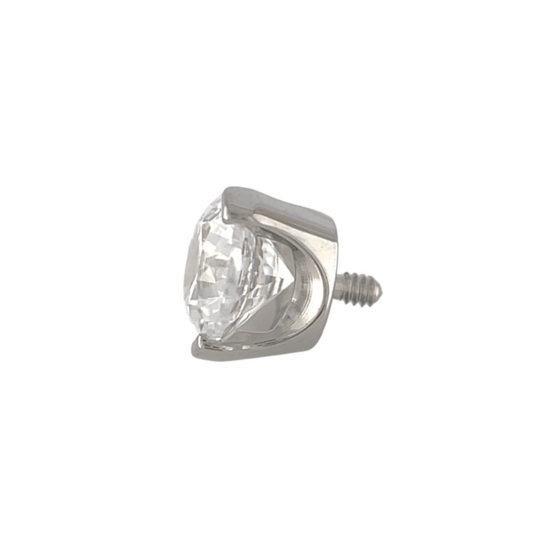 Industrial Strength Round White CZ 3 Prong Threaded End
