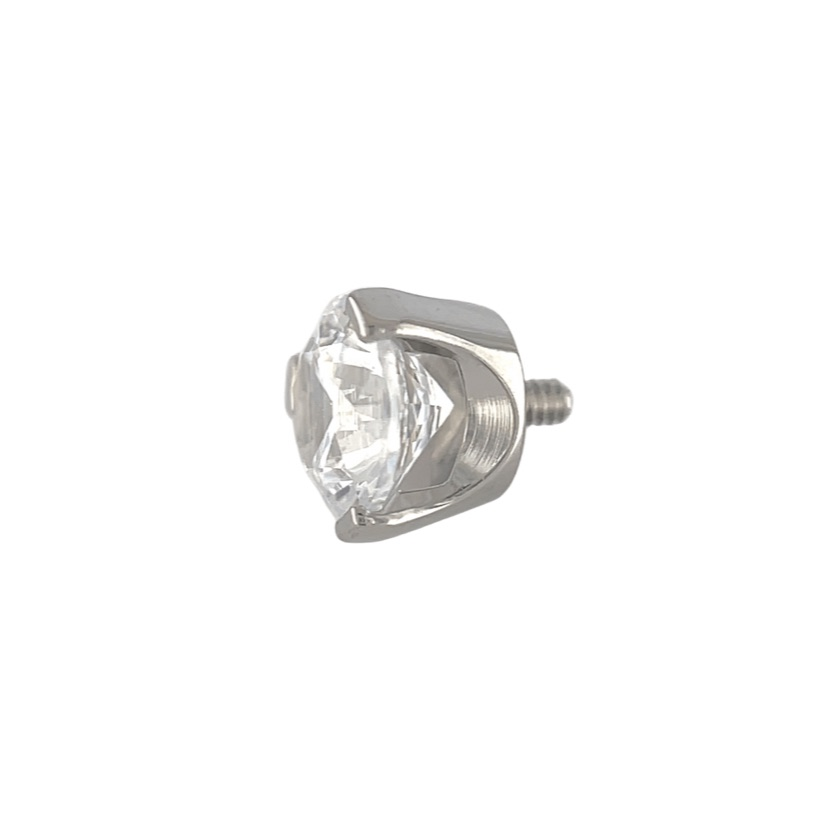 Industrial Strength Round White CZ 3 Prong Threaded End