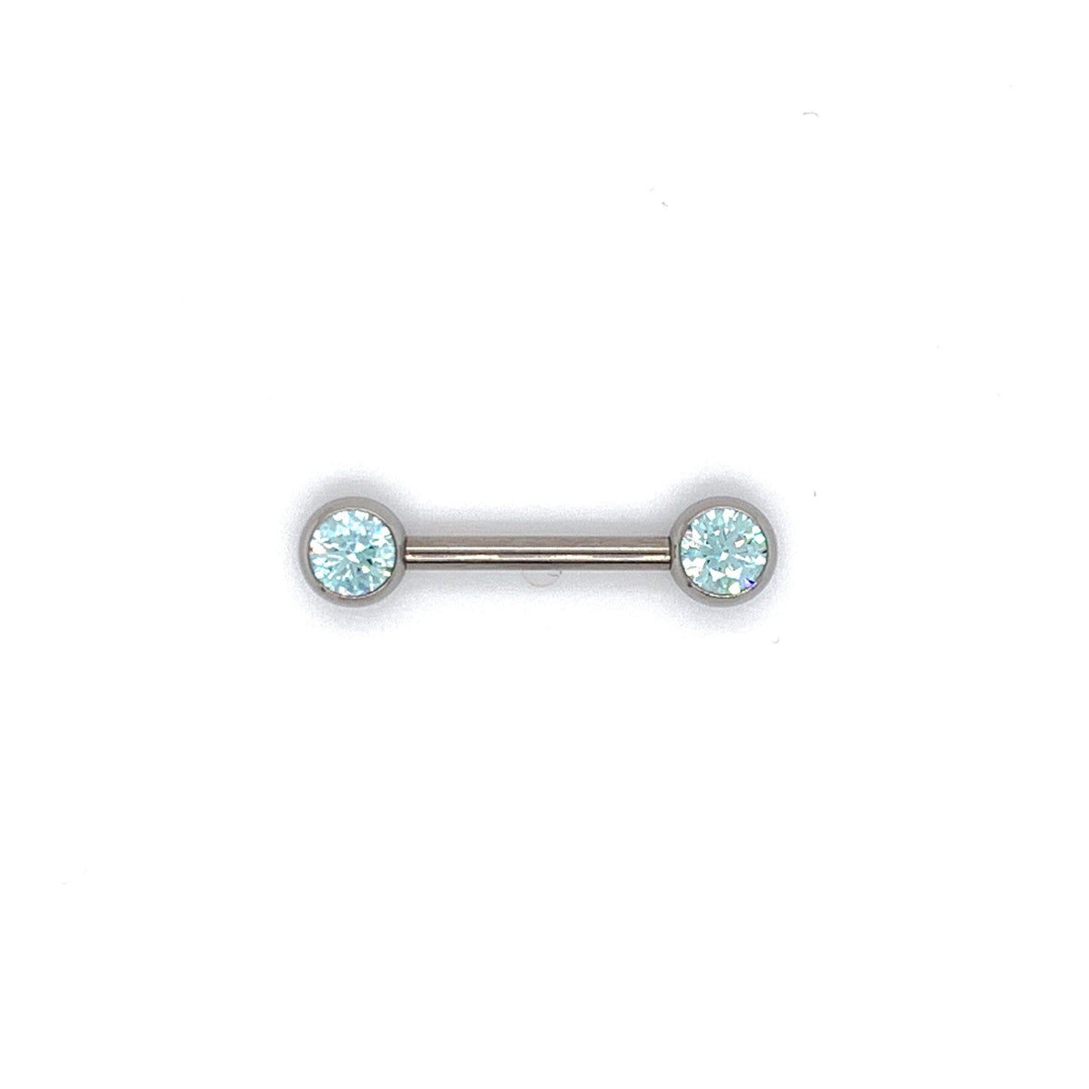 NeoMetal Nipple Bar with Frosty Mint CZ Gems THREADLESS - Isha Body Jewellery