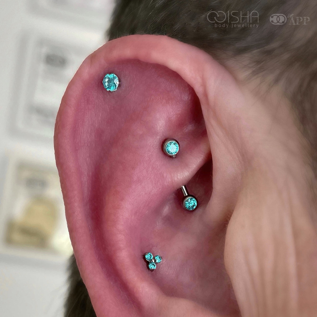 NeoMetal Trinity Mint Green CZ End THREADLESS Isha Body Jewellery