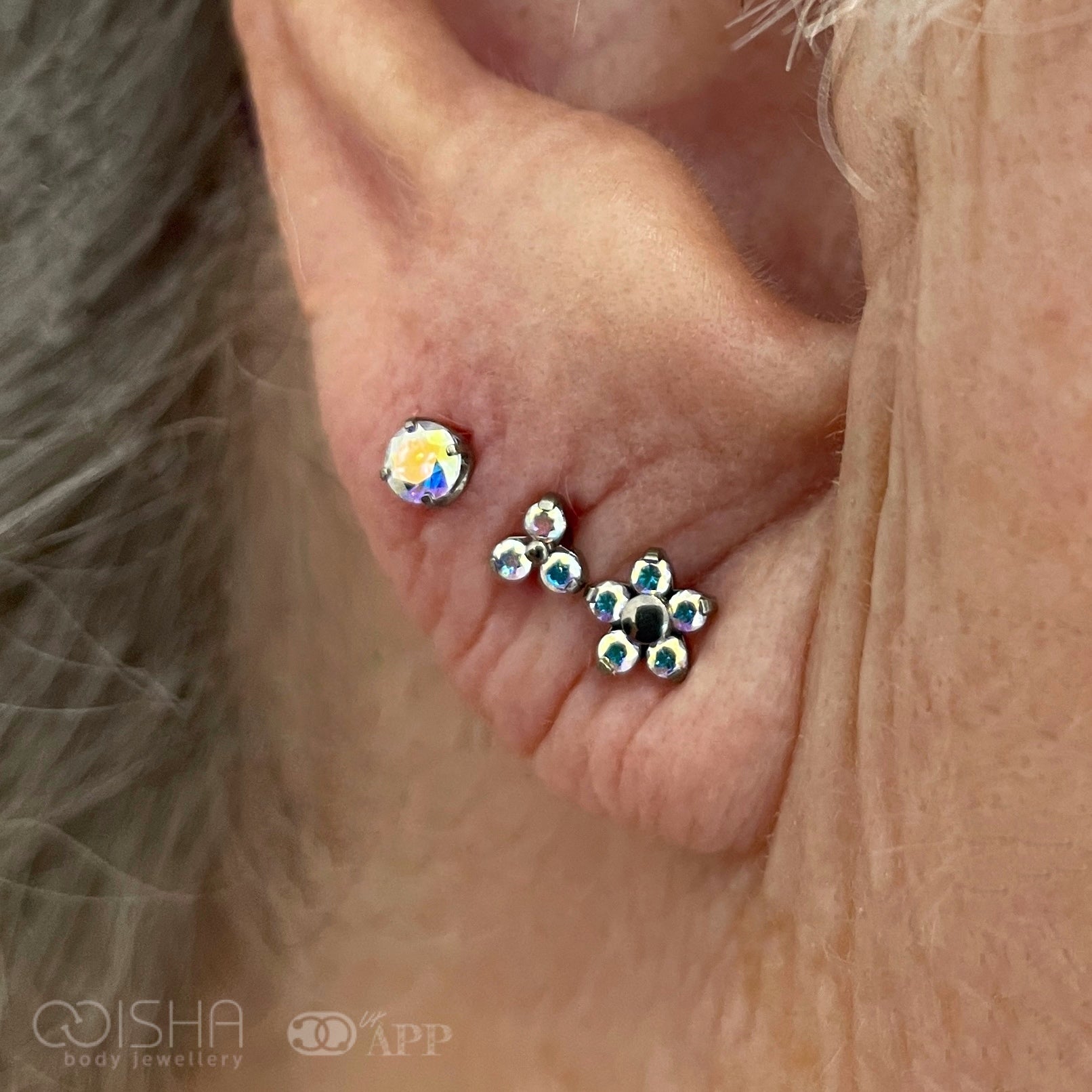 Neometal Aurora Borealis Cz Flower End Threadless Attachment