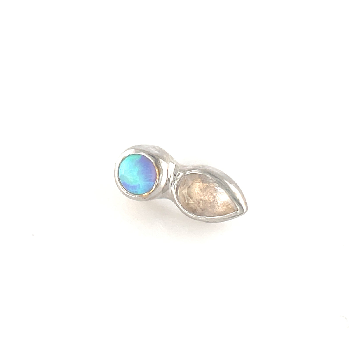 Auris 14ct White Gold Medal Teardrop Blue Opal &amp; Moonstone End