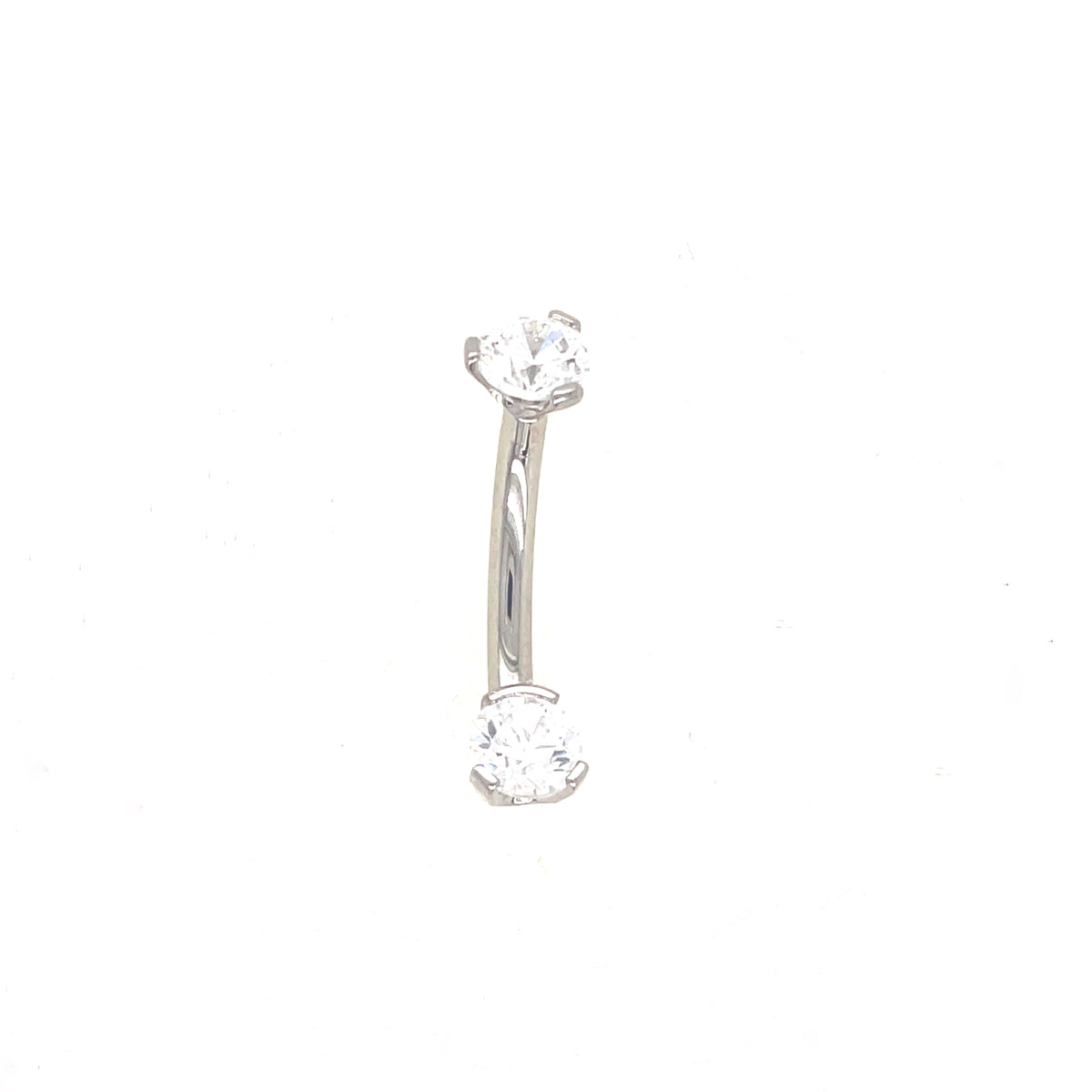Industrial Strength Titanium Mini Prong Set White CZ Curved Barbell