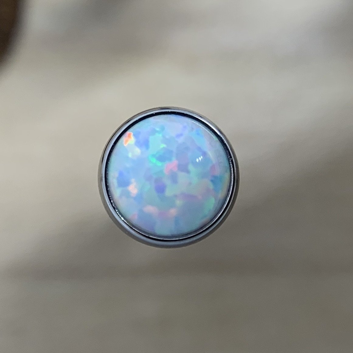 Titanium White Opal Cabochon Gem End - Isha Body Jewellery