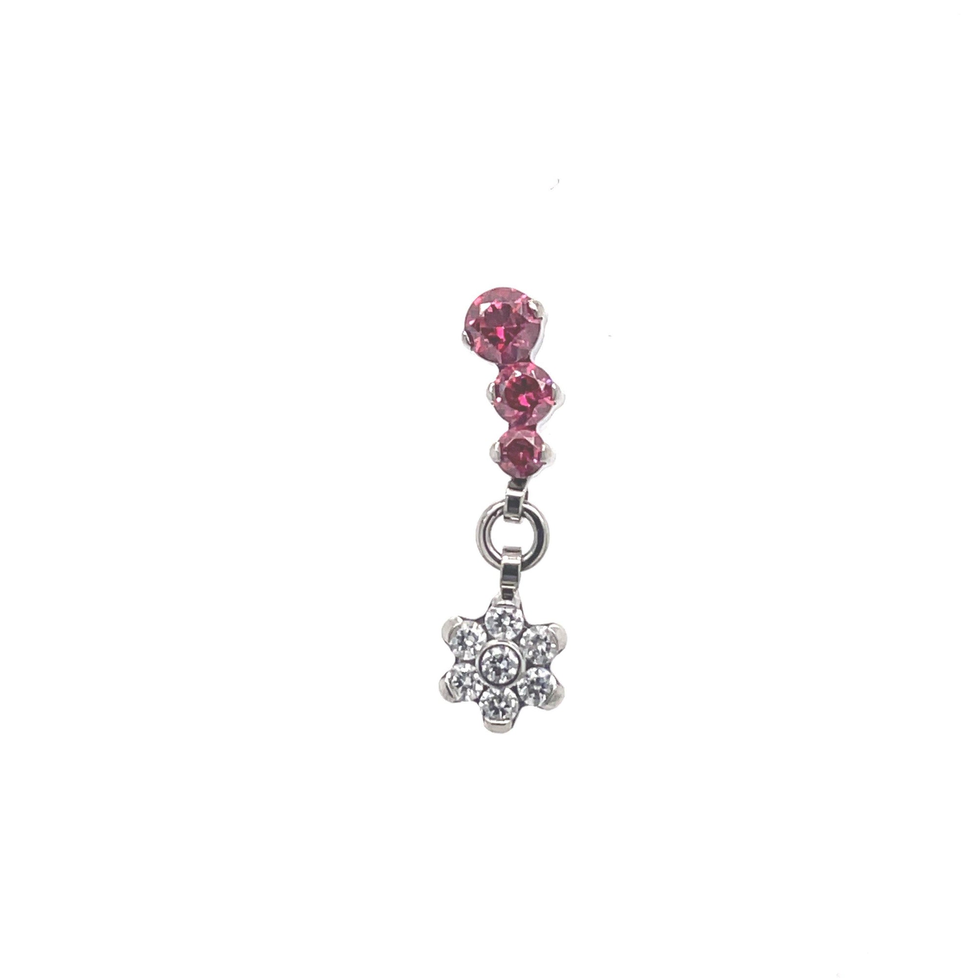 Industrial Strength Pink CZ Clio & Flower Dangle End - Isha Body Jewellery