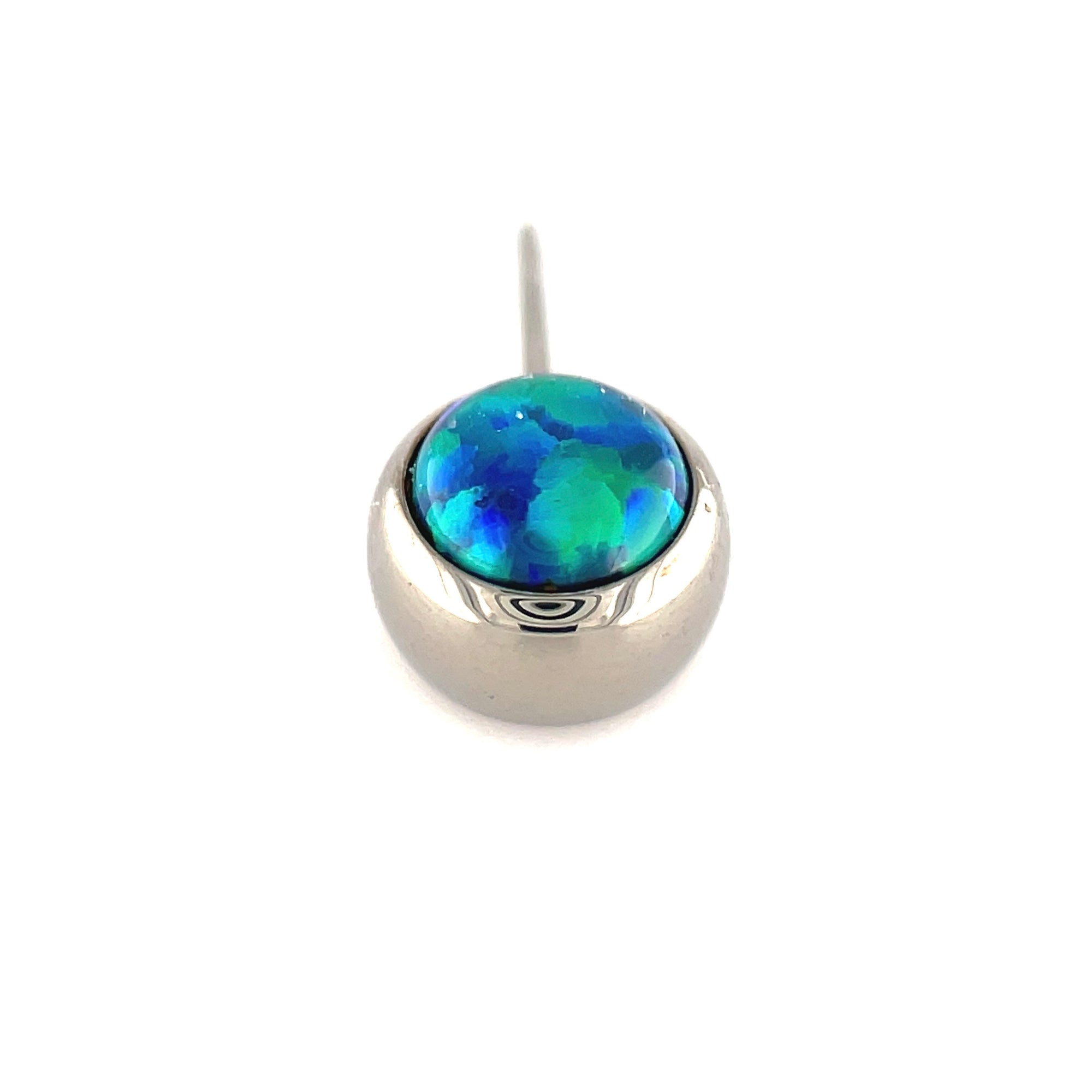 NeoMetal Nipple Bar with Peacock Opal Gems THREADLESS - Isha Body Jewellery