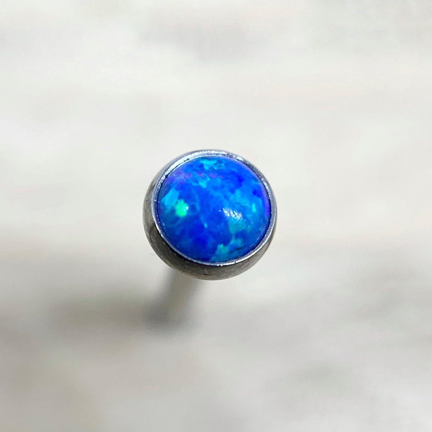 Titanium Capri Blue Opal Cabochon Gem End Cp / 3Mm 0.9Mm Attachment