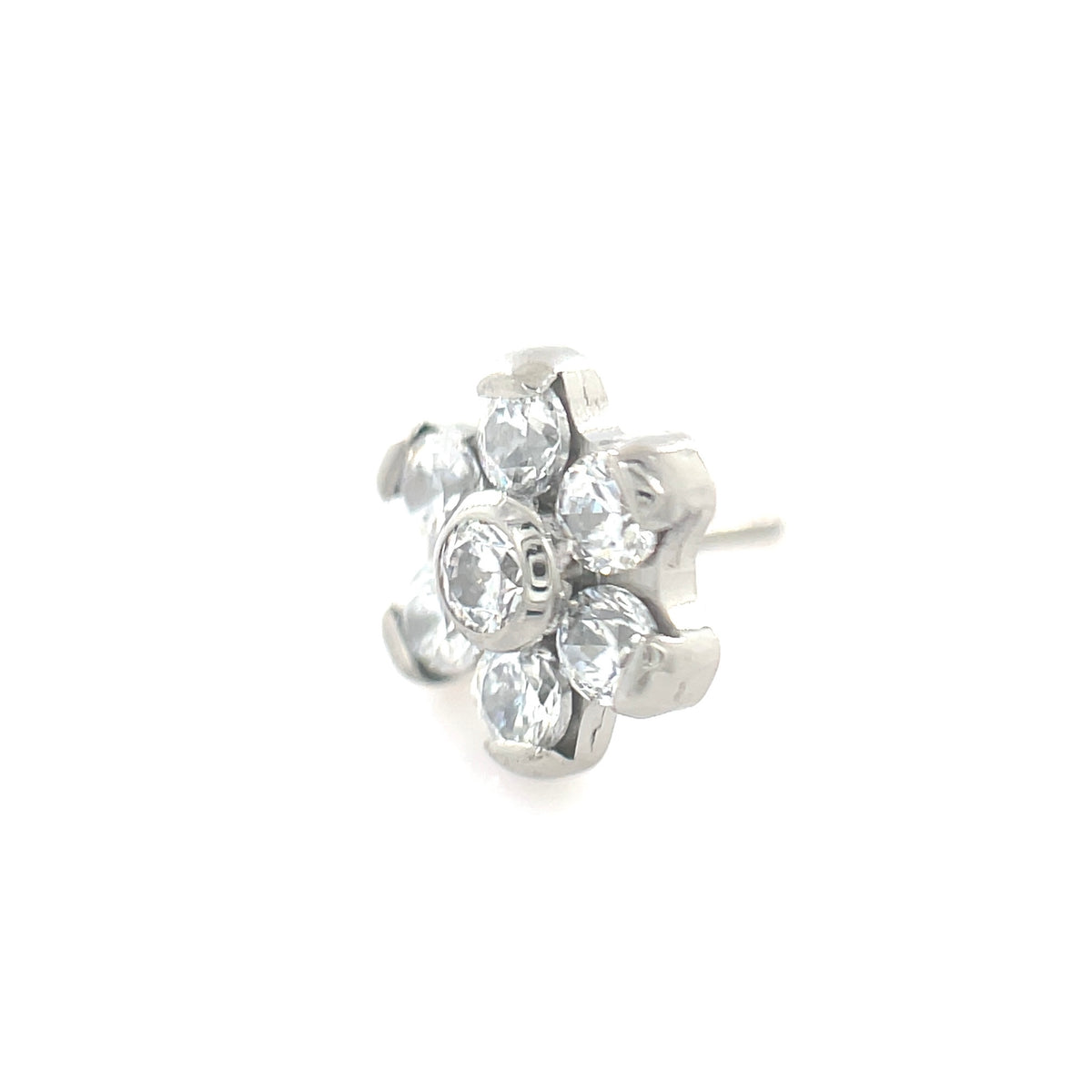 Industrial Strength Titanium &amp; White CZ Flower End with 6 Petals