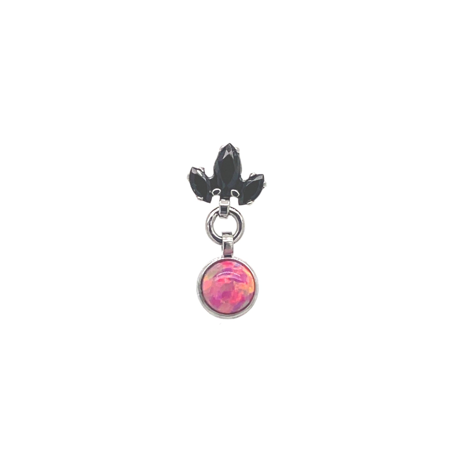 Industrial Strength Black CZ Marquise Fan & Carmine Opal Dangle End - Isha Body Jewellery