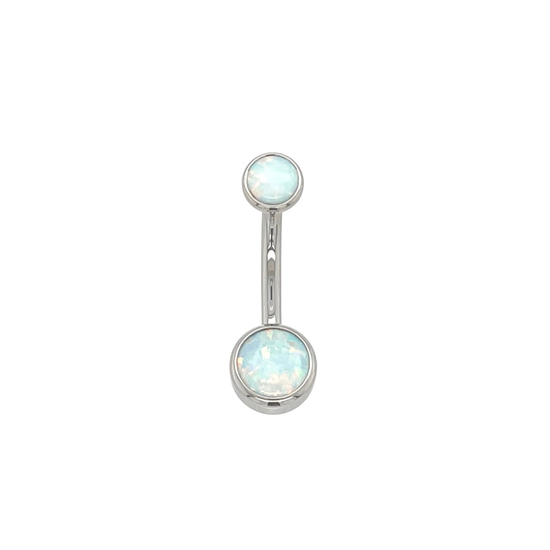 Industrial Strength Titanium White Opal Cabochon Gem Curved Barbell