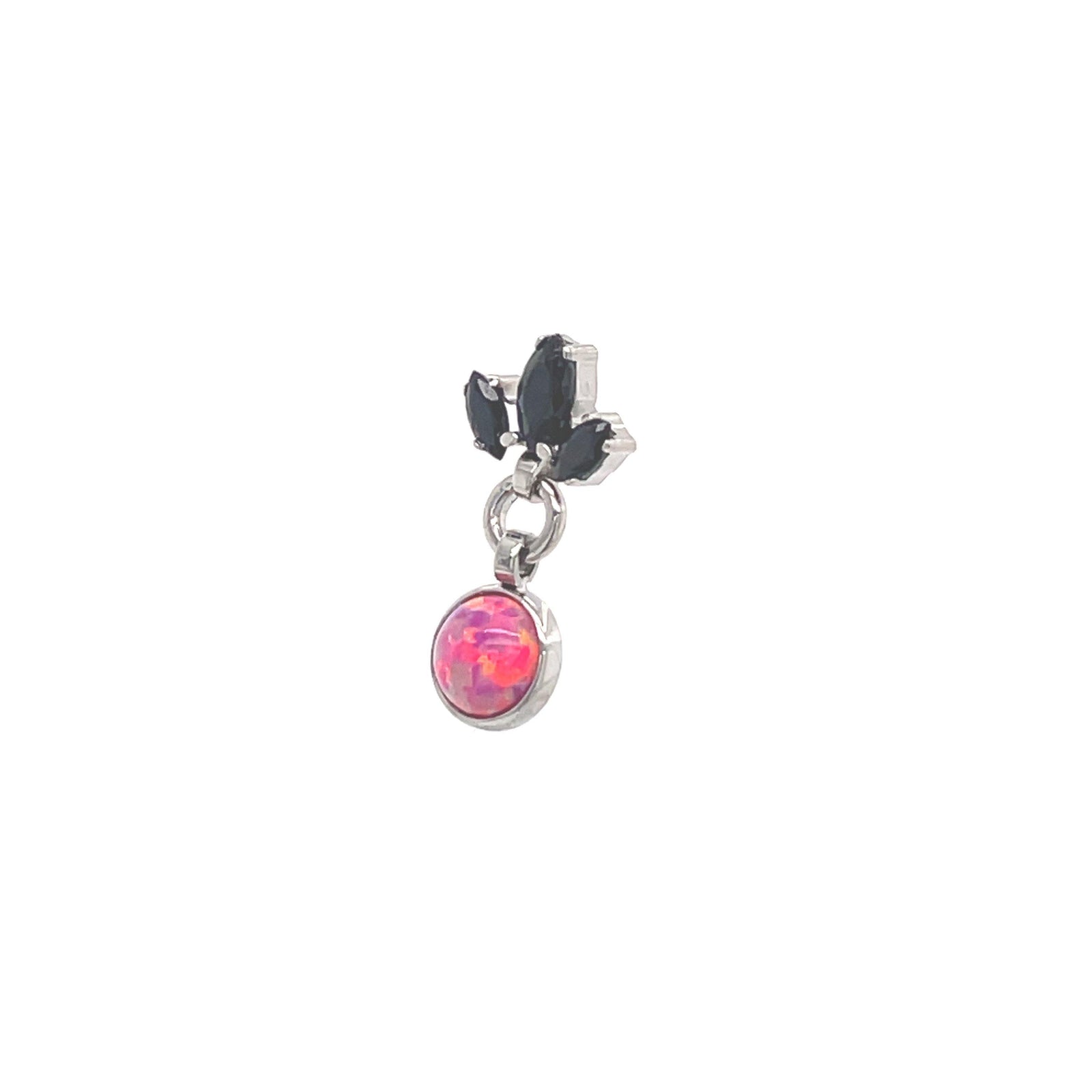 Industrial Strength Black CZ Marquise Fan & Carmine Opal Dangle End - Isha Body Jewellery