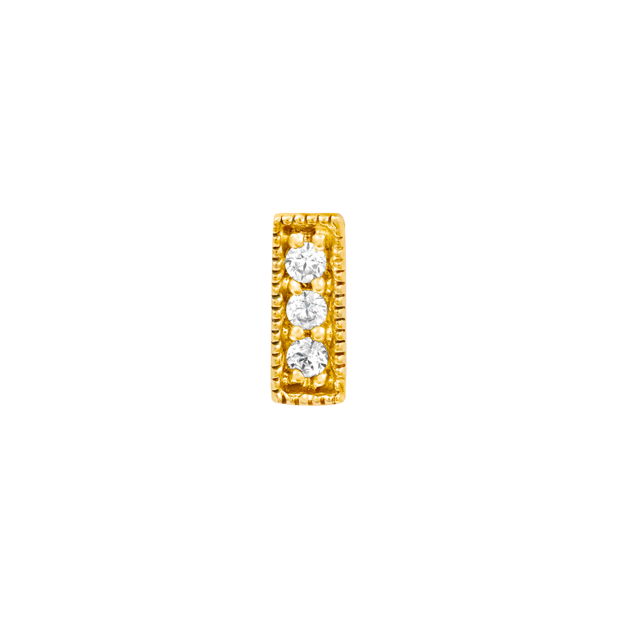14ct Gold 3 Gem Millgrain Swarovski CZ Bar End - Isha Body Jewellery