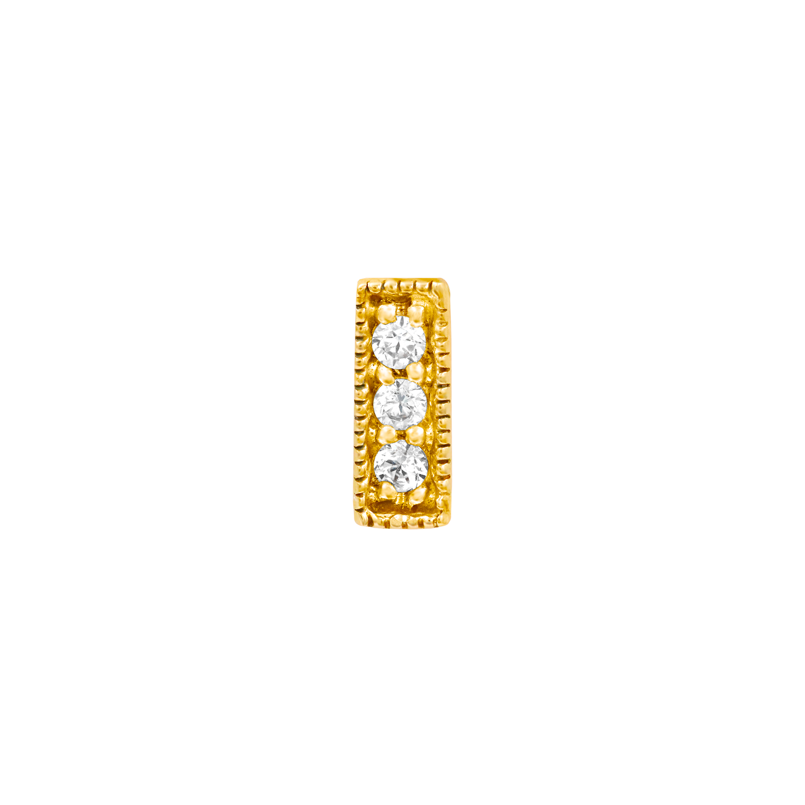 14ct Gold 3 Gem Millgrain Swarovski CZ Bar End - Isha Body Jewellery