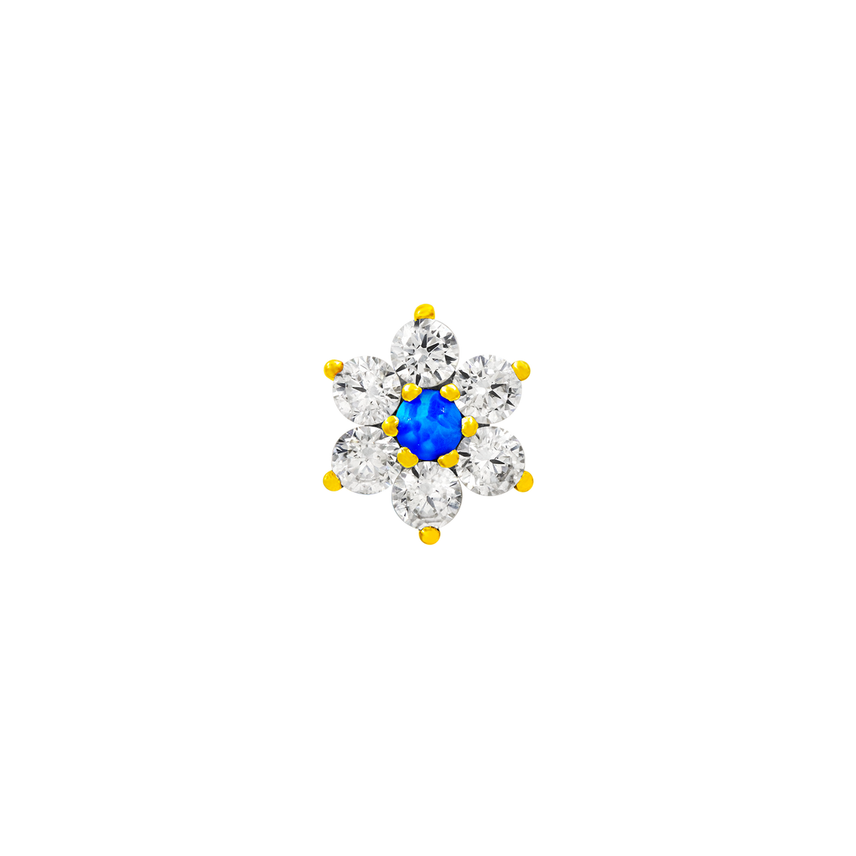 14ct Gold Flower with Swarovski &amp; Blue Opal - Isha Body Jewellery